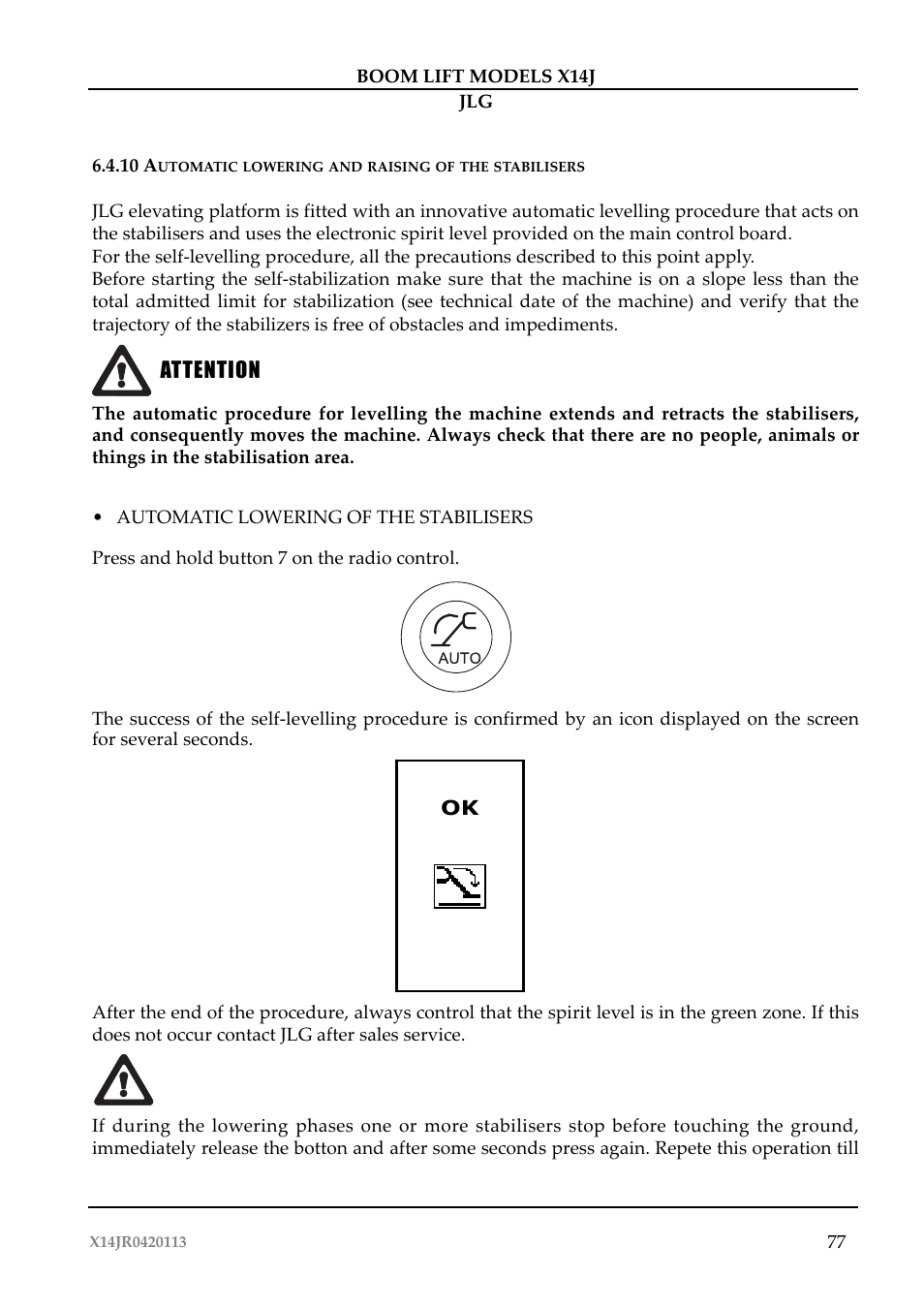 Attenzione, Attention | JLG X14J Operator Manual User Manual | Page 81 / 169
