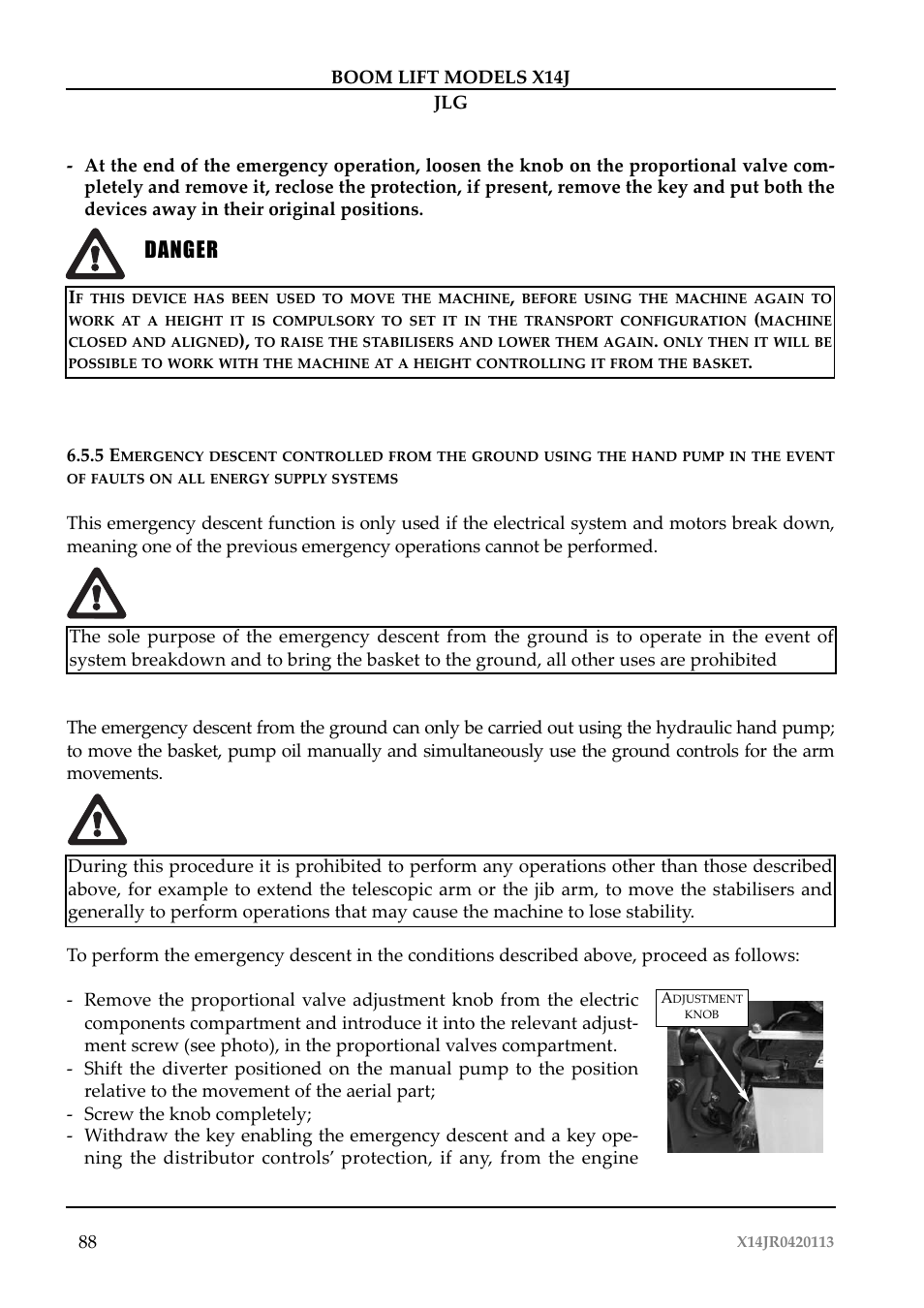 Pericolo, Danger | JLG X14J Operator Manual User Manual | Page 92 / 169