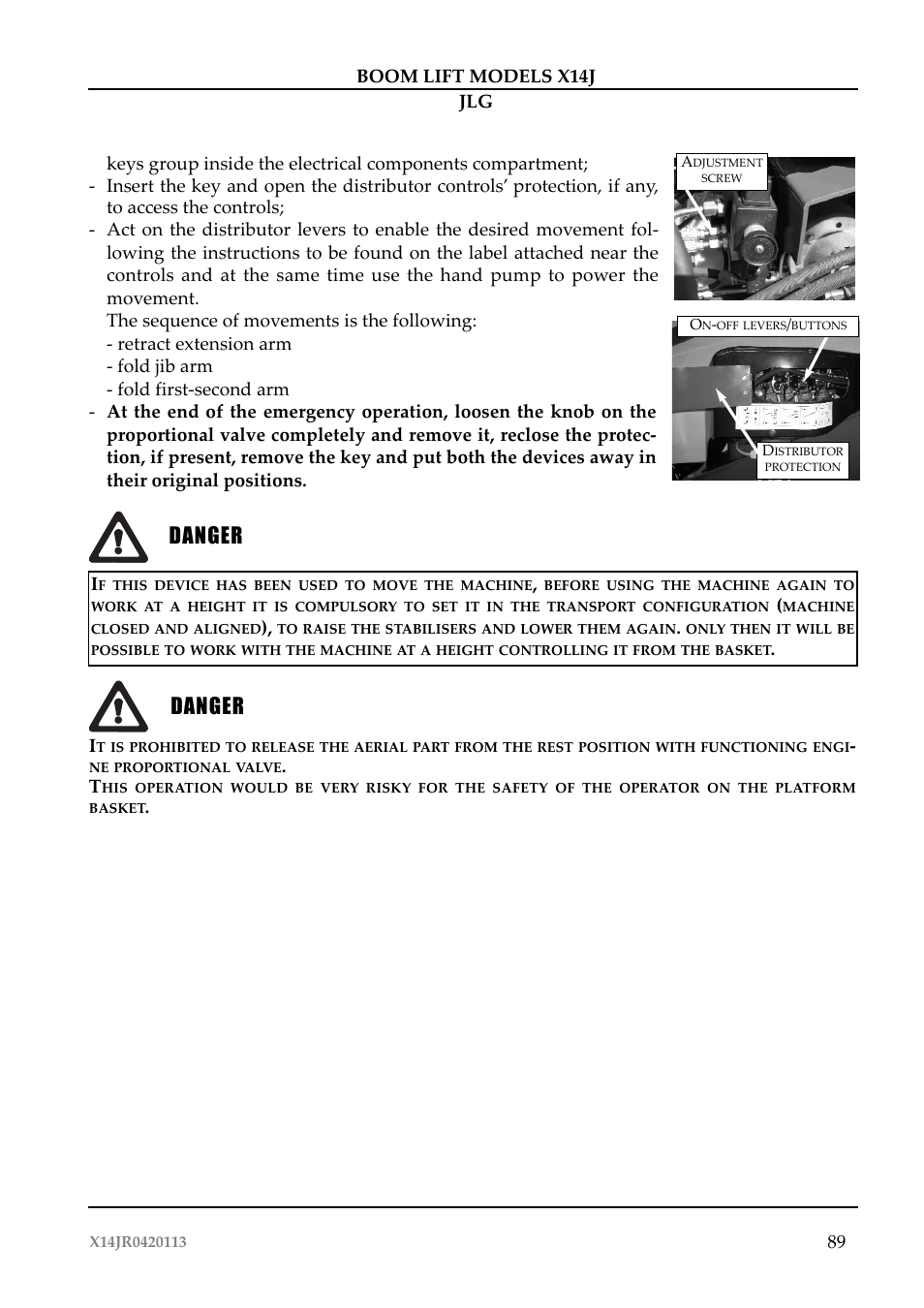 Pericolo, Pericolo danger danger | JLG X14J Operator Manual User Manual | Page 93 / 169