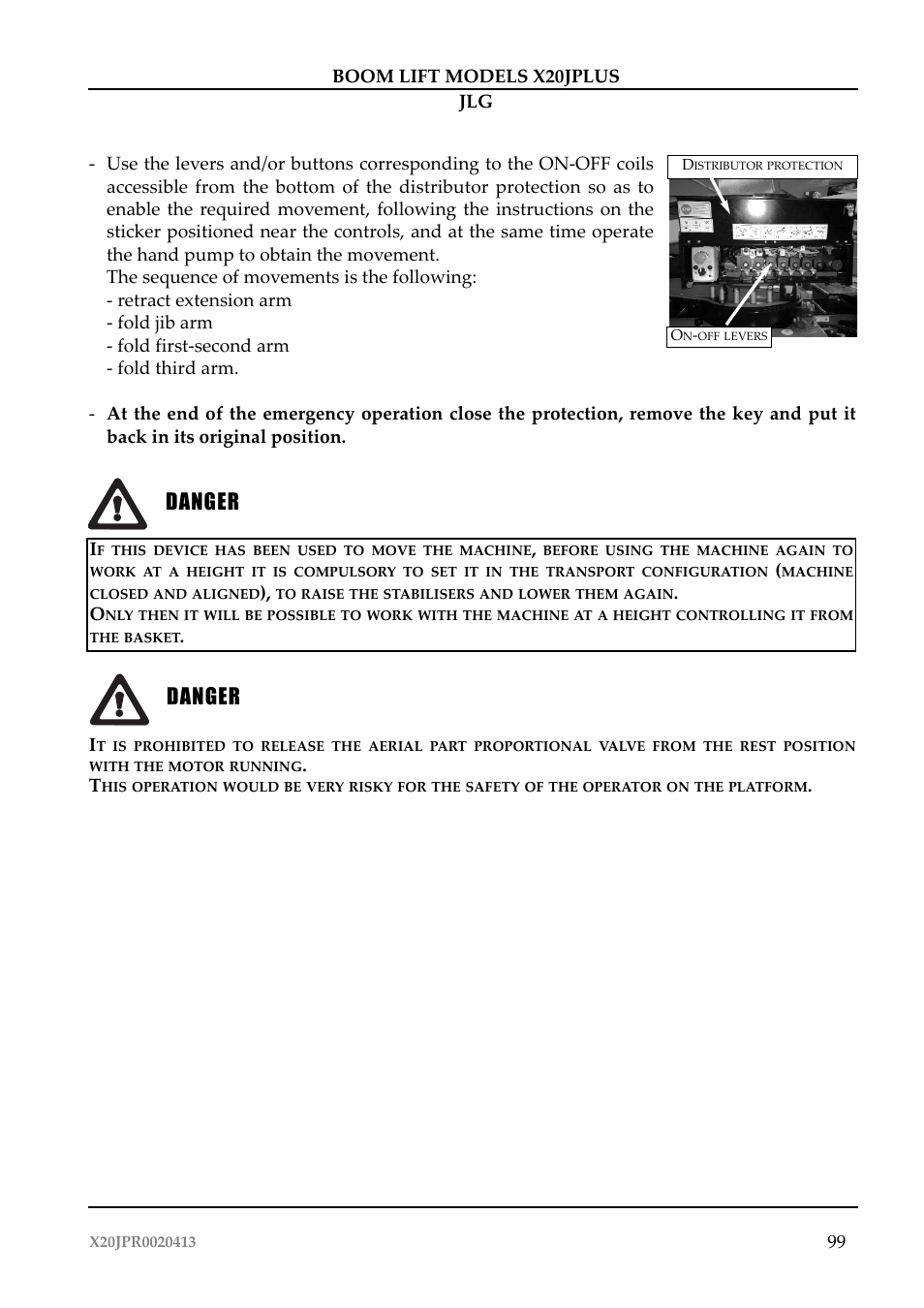 Pericolo, Pericolo danger danger | JLG X20J Plus Operator Manual User Manual | Page 103 / 178
