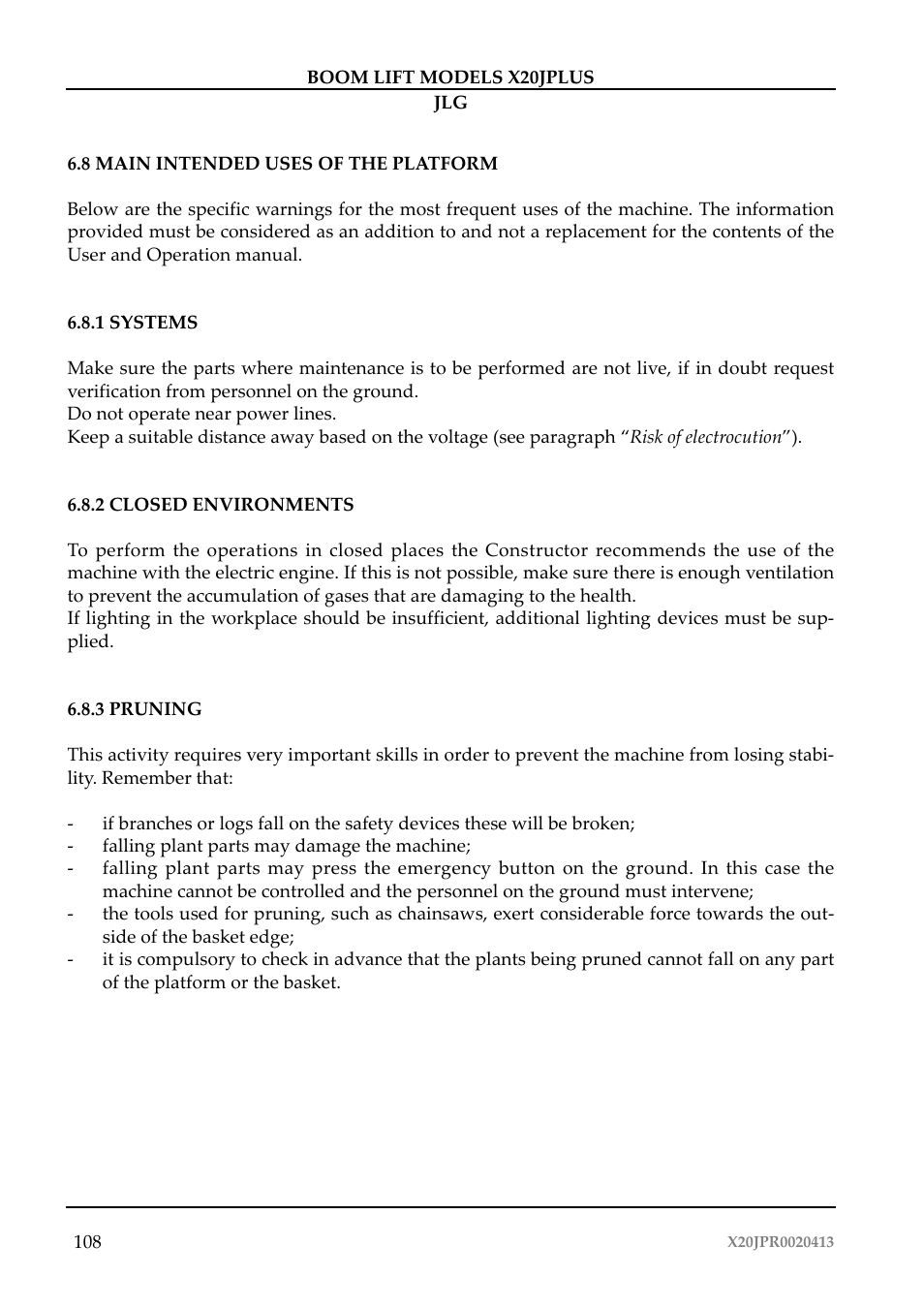 JLG X20J Plus Operator Manual User Manual | Page 112 / 178
