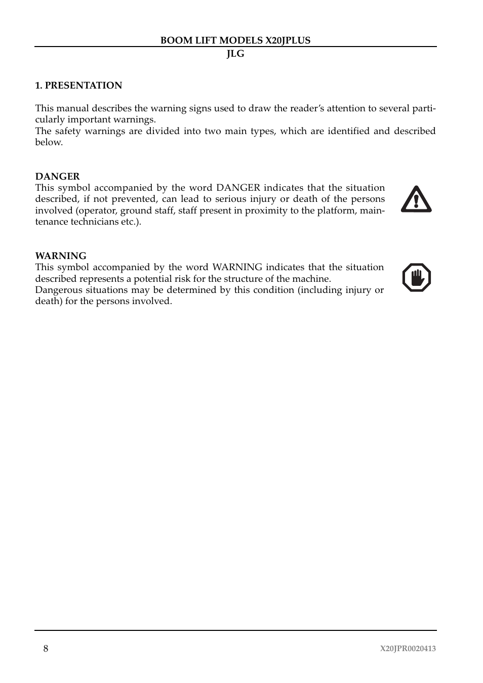 JLG X20J Plus Operator Manual User Manual | Page 12 / 178
