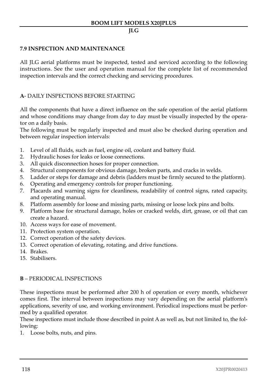 JLG X20J Plus Operator Manual User Manual | Page 122 / 178