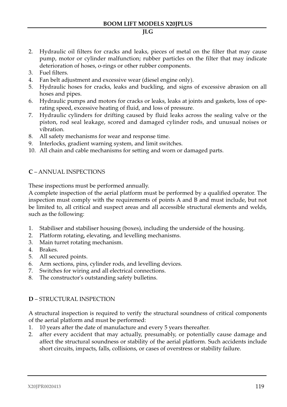 JLG X20J Plus Operator Manual User Manual | Page 123 / 178