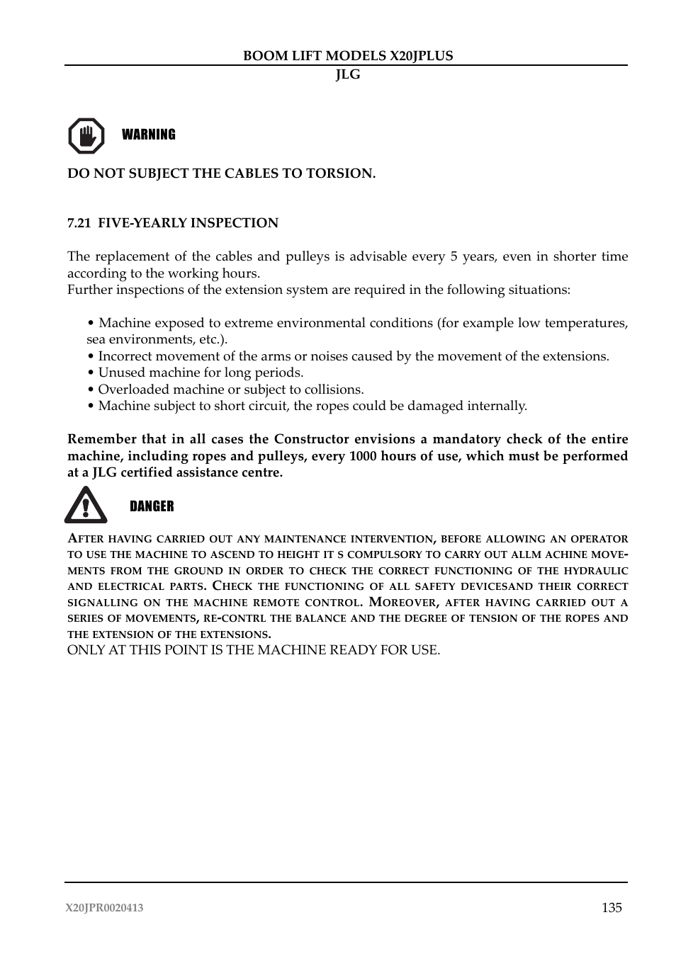 Attenzione | JLG X20J Plus Operator Manual User Manual | Page 139 / 178