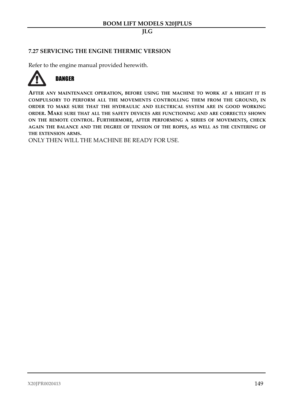 Attenzione | JLG X20J Plus Operator Manual User Manual | Page 153 / 178