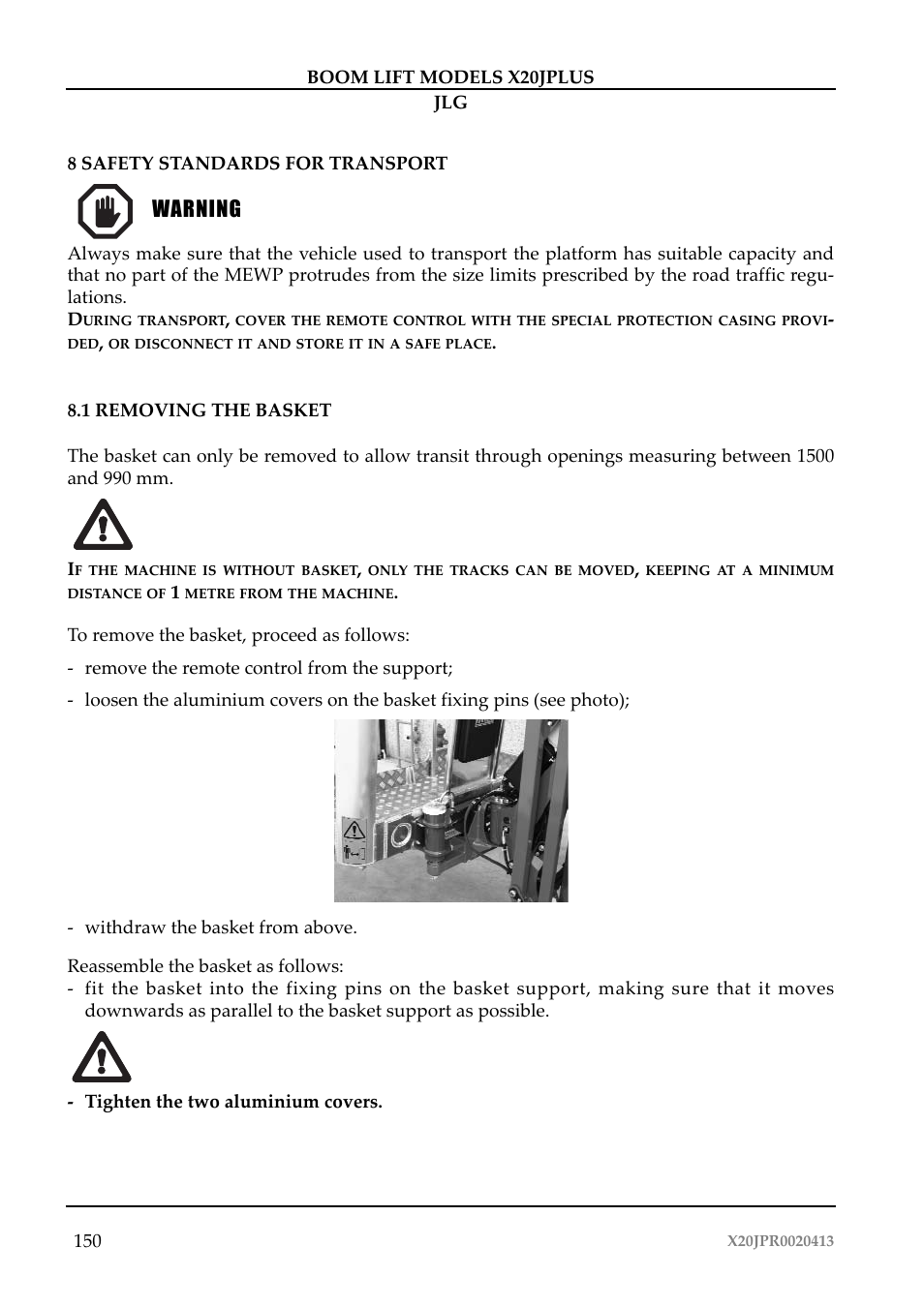 Importante warning | JLG X20J Plus Operator Manual User Manual | Page 154 / 178
