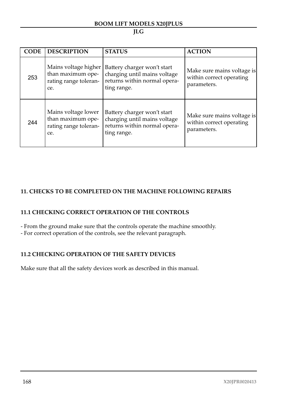 JLG X20J Plus Operator Manual User Manual | Page 172 / 178