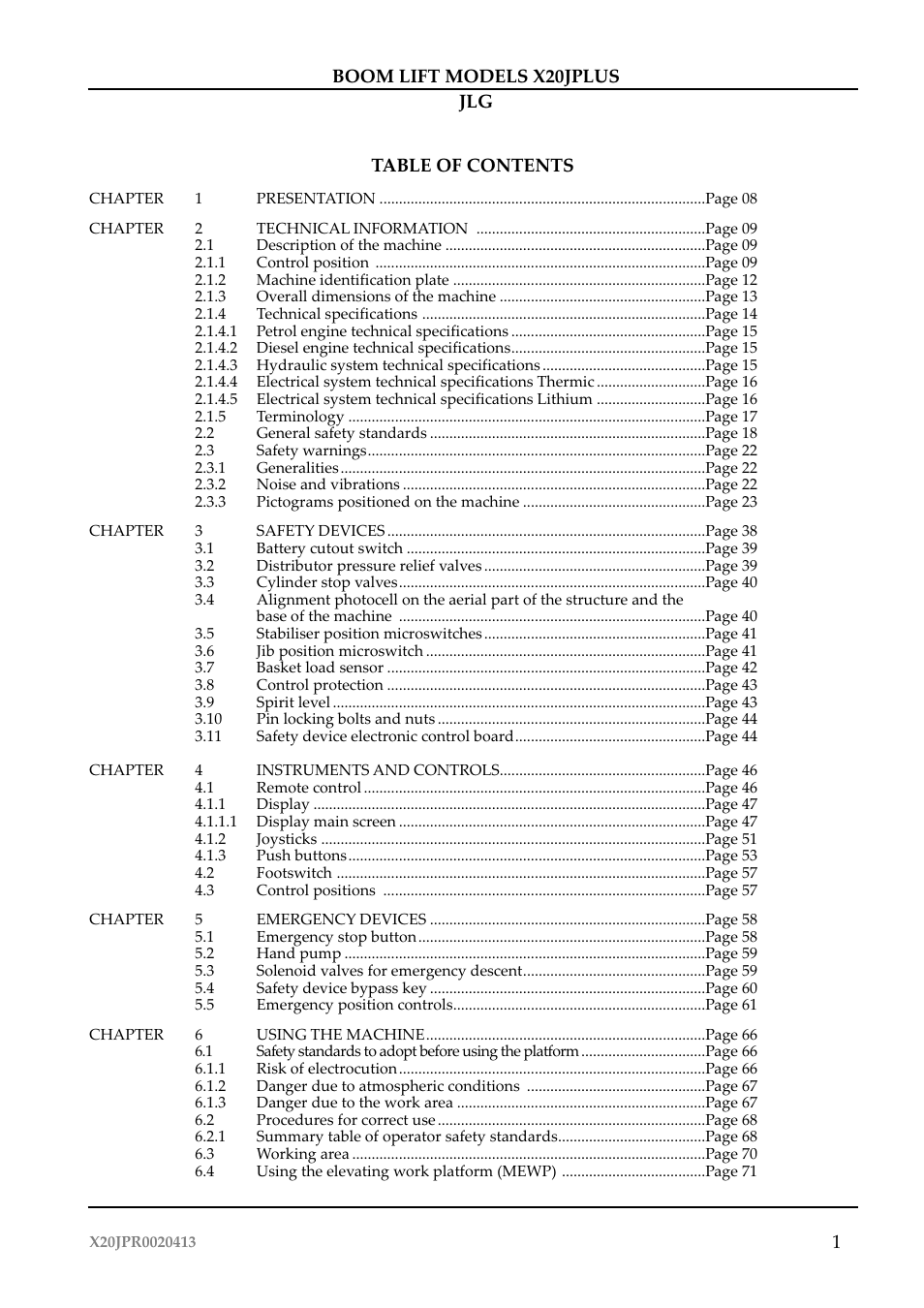 JLG X20J Plus Operator Manual User Manual | Page 5 / 178