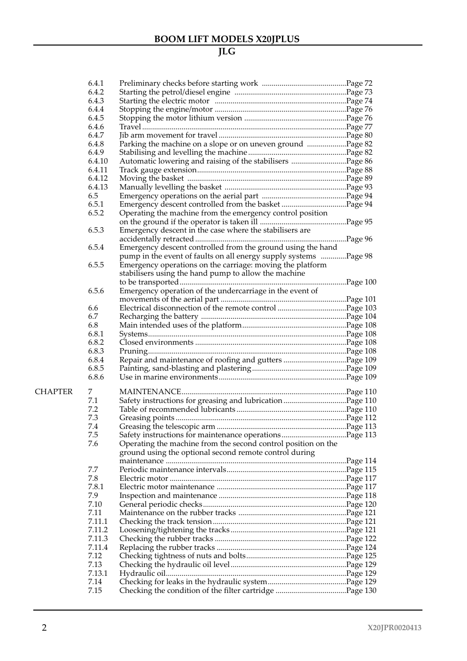 JLG X20J Plus Operator Manual User Manual | Page 6 / 178