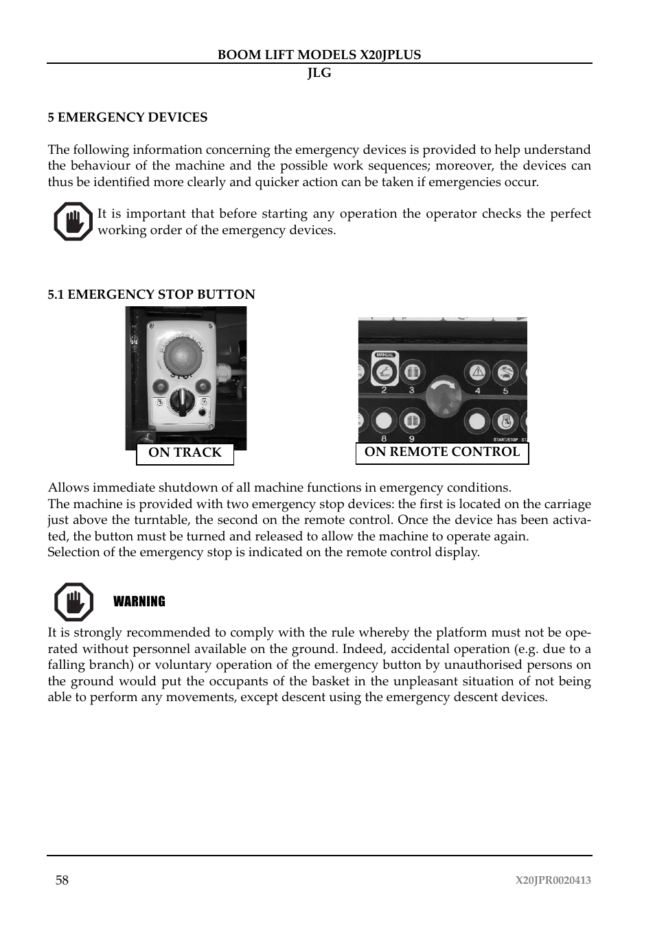 JLG X20J Plus Operator Manual User Manual | Page 62 / 178