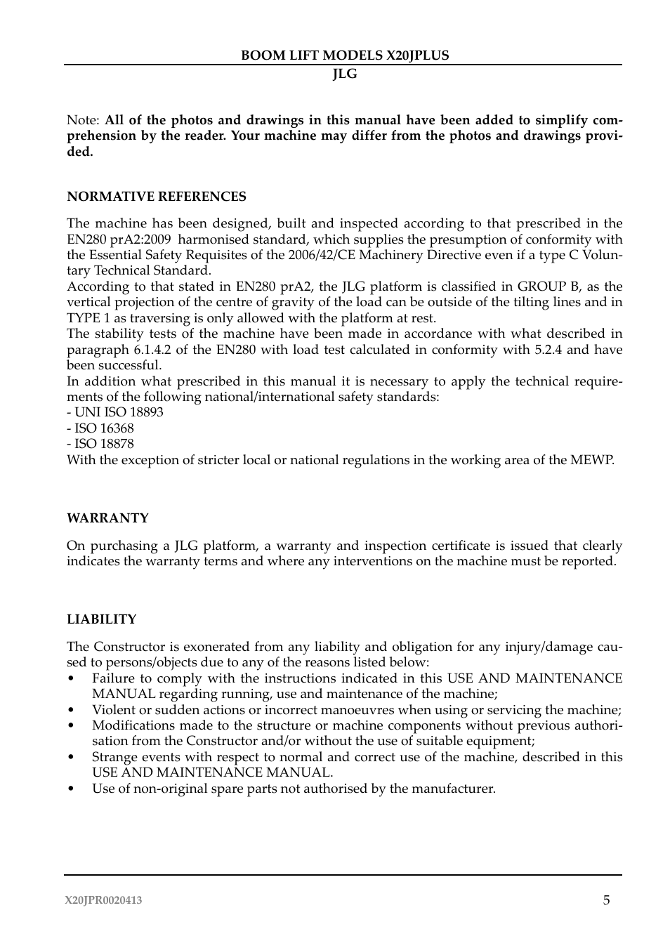 JLG X20J Plus Operator Manual User Manual | Page 9 / 178