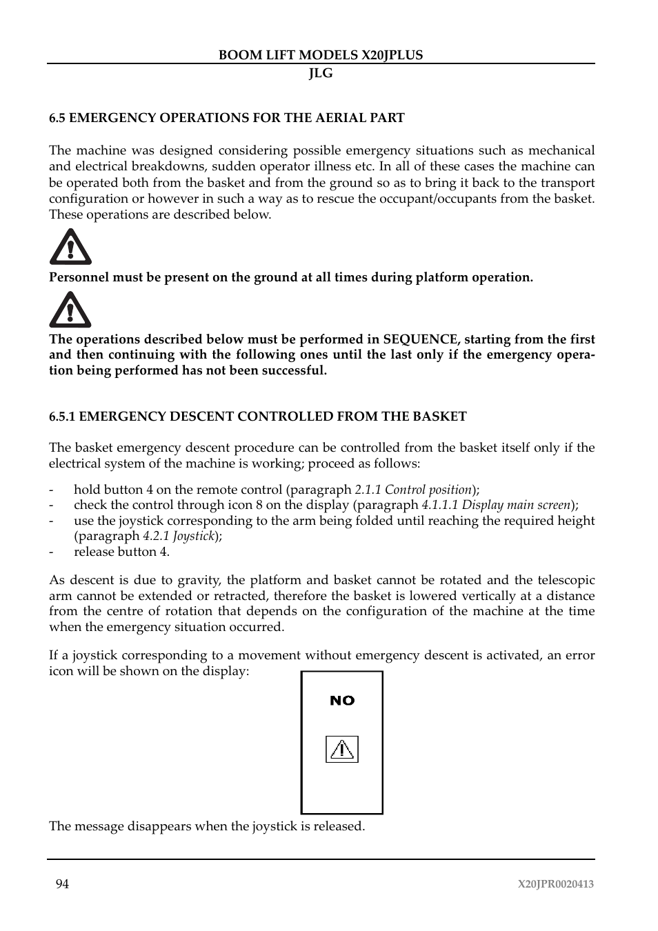 JLG X20J Plus Operator Manual User Manual | Page 98 / 178