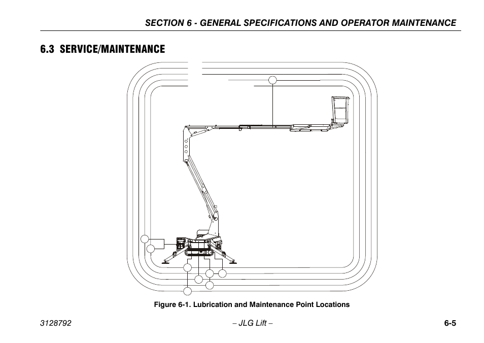 3 service/maintenance, 3 service/maintenance -5, Lubrication and maintenance point locations -5 | JLG X390AJ Operator Manual User Manual | Page 107 / 138