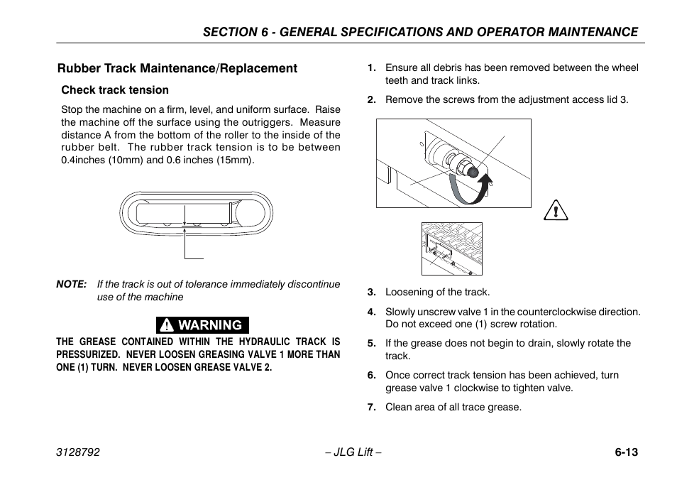 Rubber track maintenance/replacement, Rubber track maintenance/replacement -13 | JLG X390AJ Operator Manual User Manual | Page 115 / 138