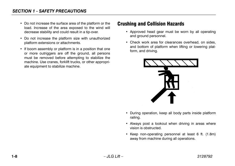 Crushing and collision hazards, Crushing and collision hazards -8 | JLG X390AJ Operator Manual User Manual | Page 18 / 138