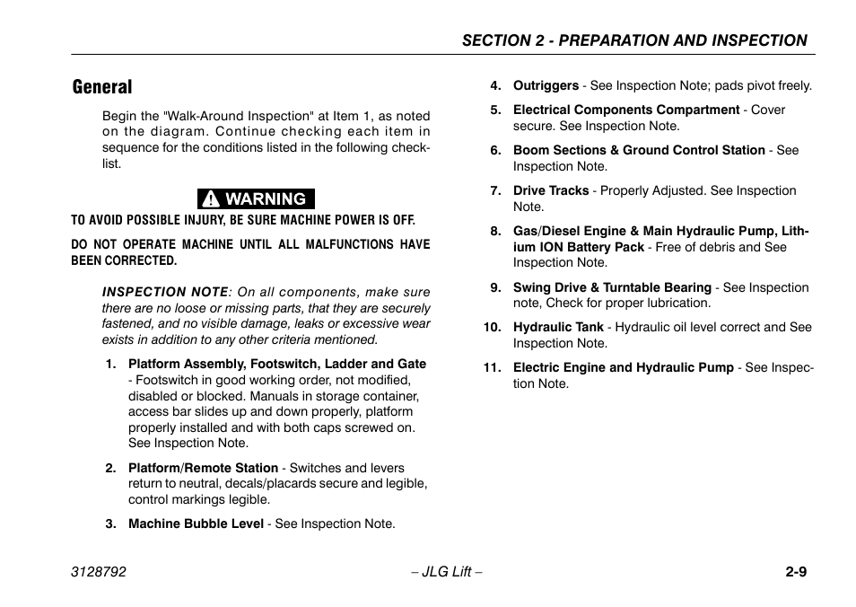 General, General -9 | JLG X390AJ Operator Manual User Manual | Page 29 / 138