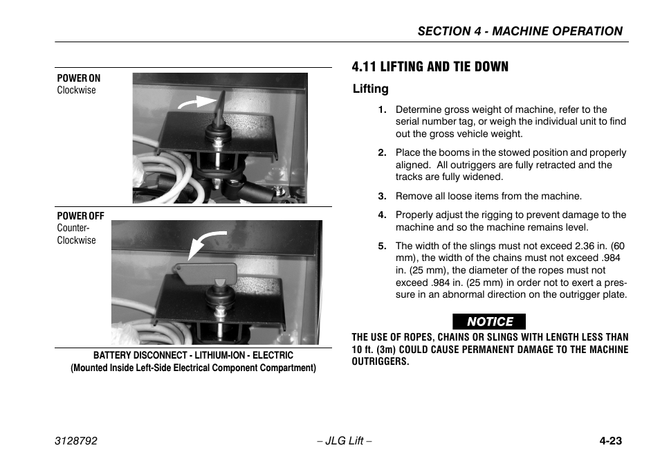 11 lifting and tie down, Lifting, 11 lifting and tie down -23 | Lifting -23 | JLG X390AJ Operator Manual User Manual | Page 67 / 138