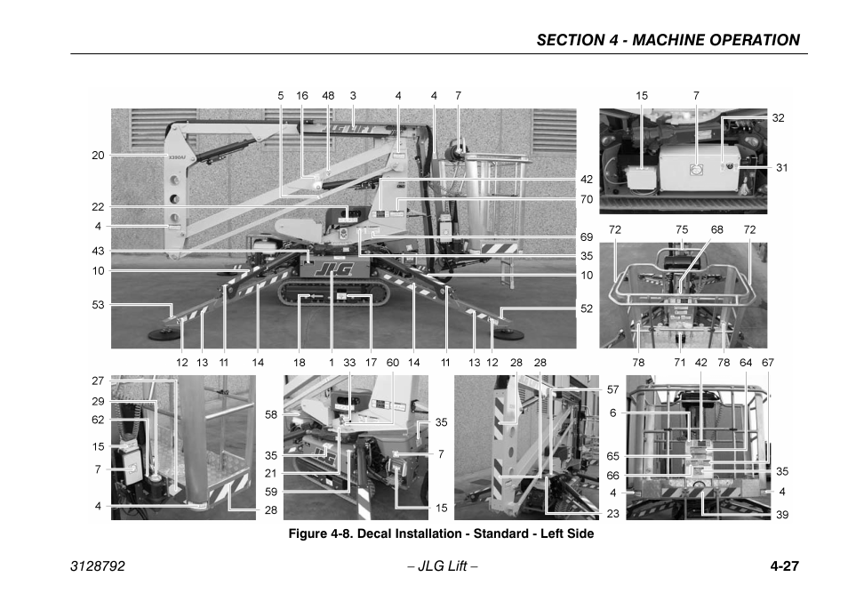 Decal installation - standard - left side -27 | JLG X390AJ Operator Manual User Manual | Page 71 / 138