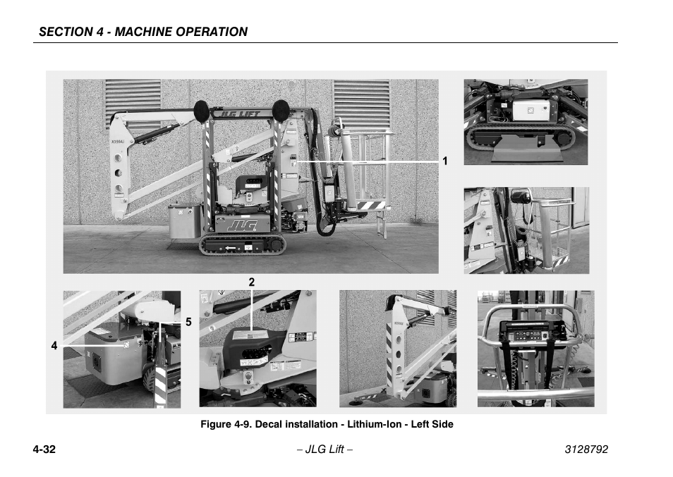 Decal installation - lithium-ion - left side -32 | JLG X390AJ Operator Manual User Manual | Page 76 / 138