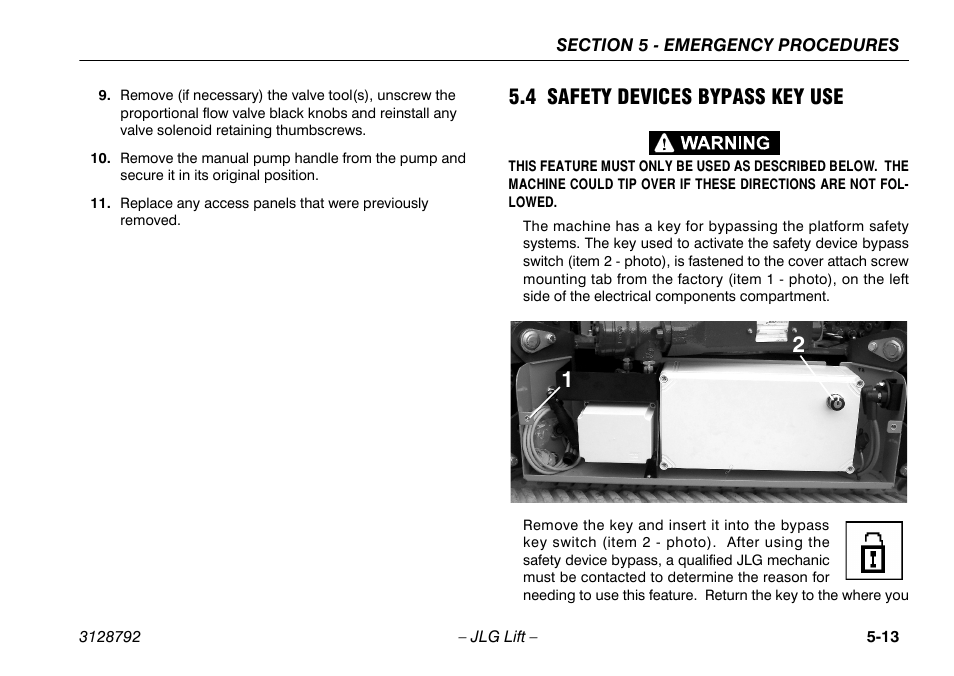 4 safety devices bypass key use, 4 safety devices bypass key use -13 | JLG X390AJ Operator Manual User Manual | Page 91 / 138