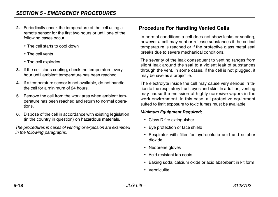 Procedure for handling vented cells, Procedure for handling vented cells -18 | JLG X390AJ Operator Manual User Manual | Page 96 / 138
