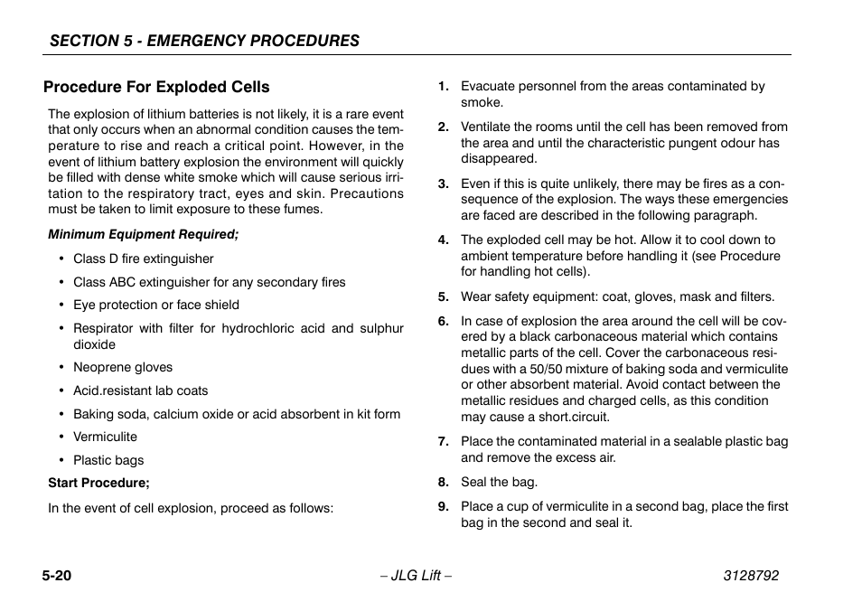 Procedure for exploded cells, Procedure for exploded cells -20 | JLG X390AJ Operator Manual User Manual | Page 98 / 138