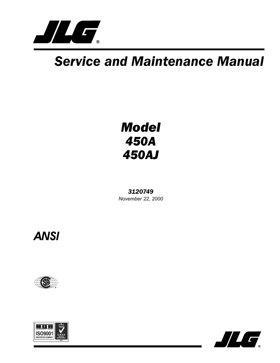 JLG 450AJ ANSI Service Manual User Manual | 152 pages