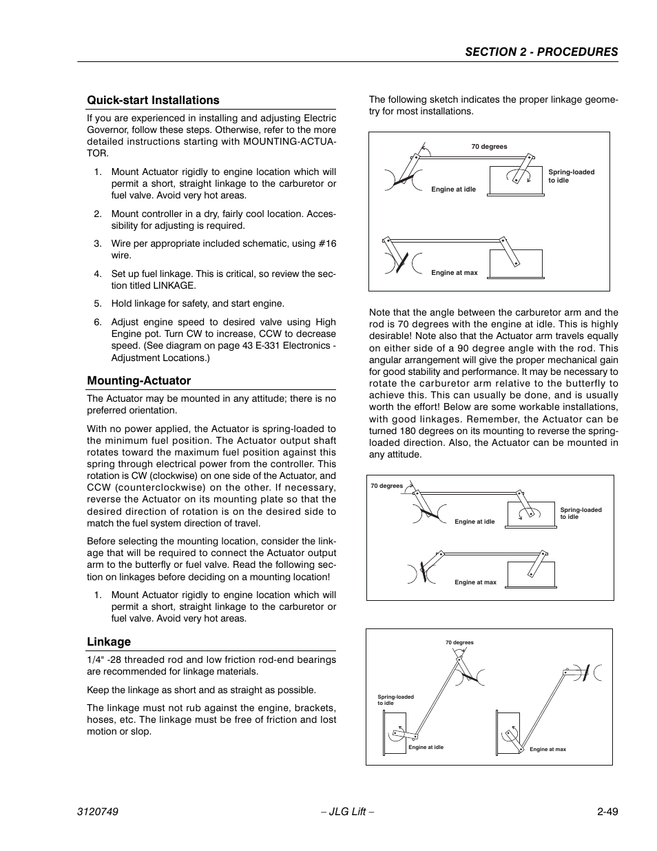 Quick-start installations, Mounting-actuator, Linkage | JLG 450AJ ANSI Service Manual User Manual | Page 67 / 152