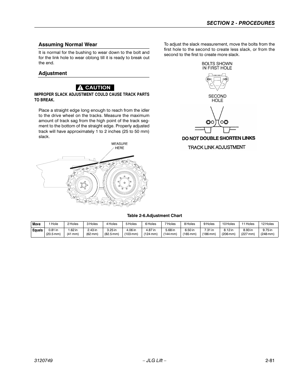 Assuming normal wear, Adjustment | JLG 450AJ ANSI Service Manual User Manual | Page 99 / 152