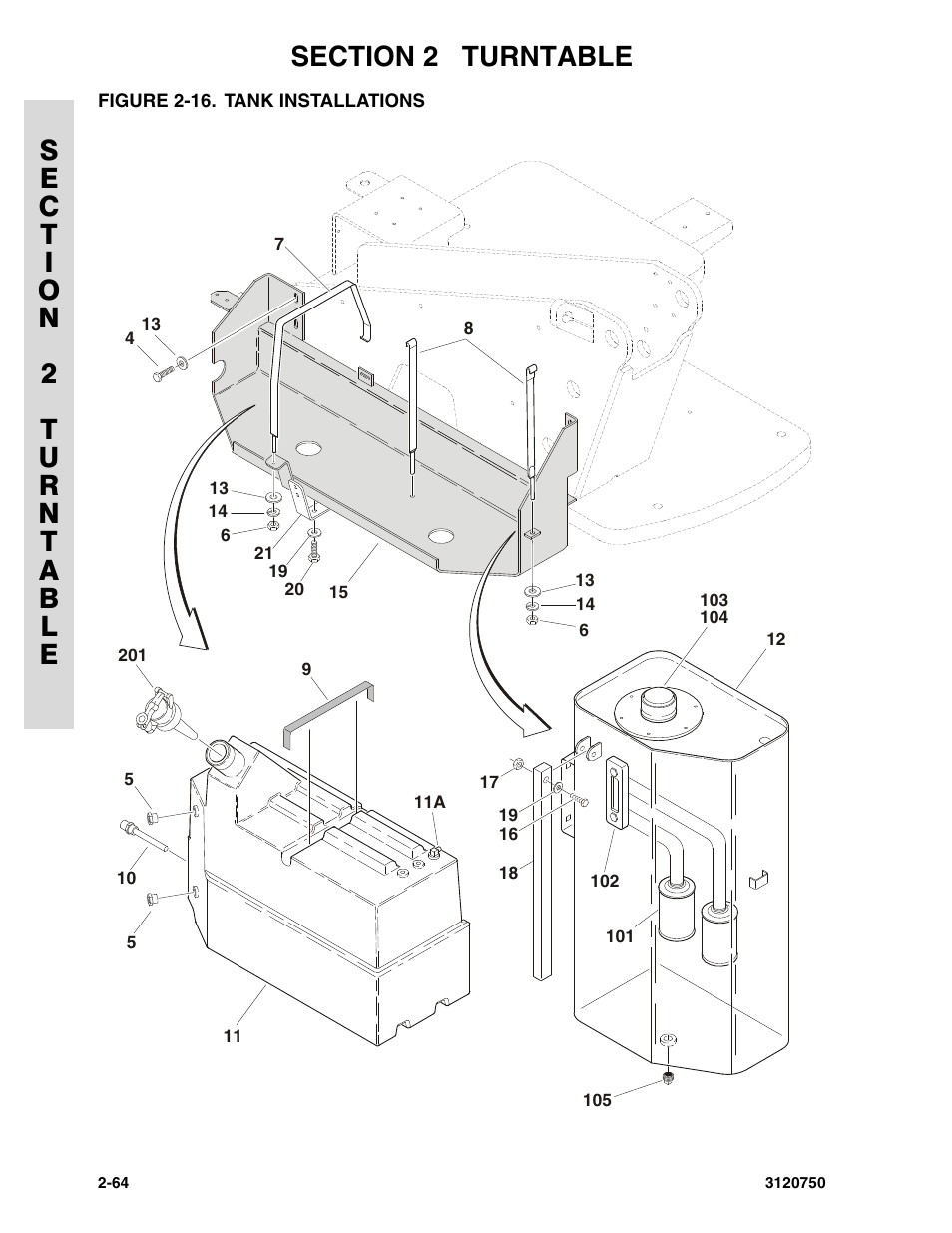 Figure 2-16. tank installations, Tank installations -64 | JLG 450AJ ANSI Parts Manual User Manual | Page 112 / 266