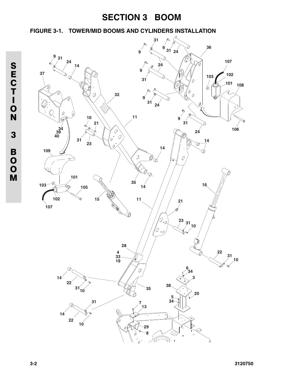 Tower/mid booms and cylinders installation -2 | JLG 450AJ ANSI Parts Manual User Manual | Page 126 / 266