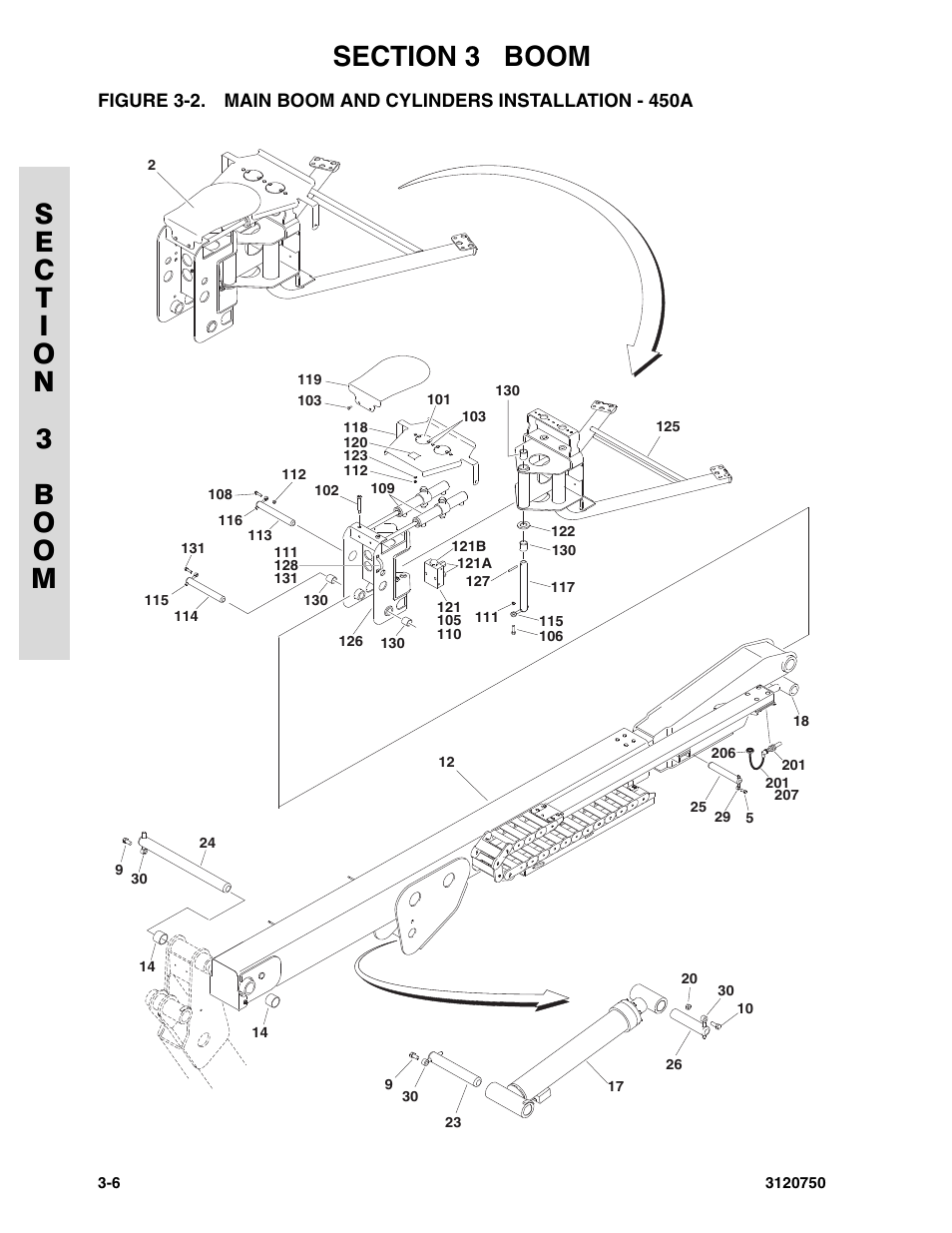 Main boom and cylinders installation - 450a -6 | JLG 450AJ ANSI Parts Manual User Manual | Page 130 / 266