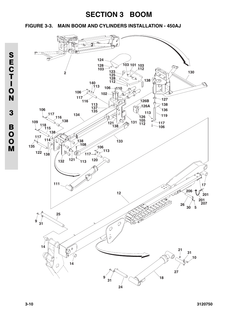 Main boom and cylinders installation - 450aj -10 | JLG 450AJ ANSI Parts Manual User Manual | Page 134 / 266