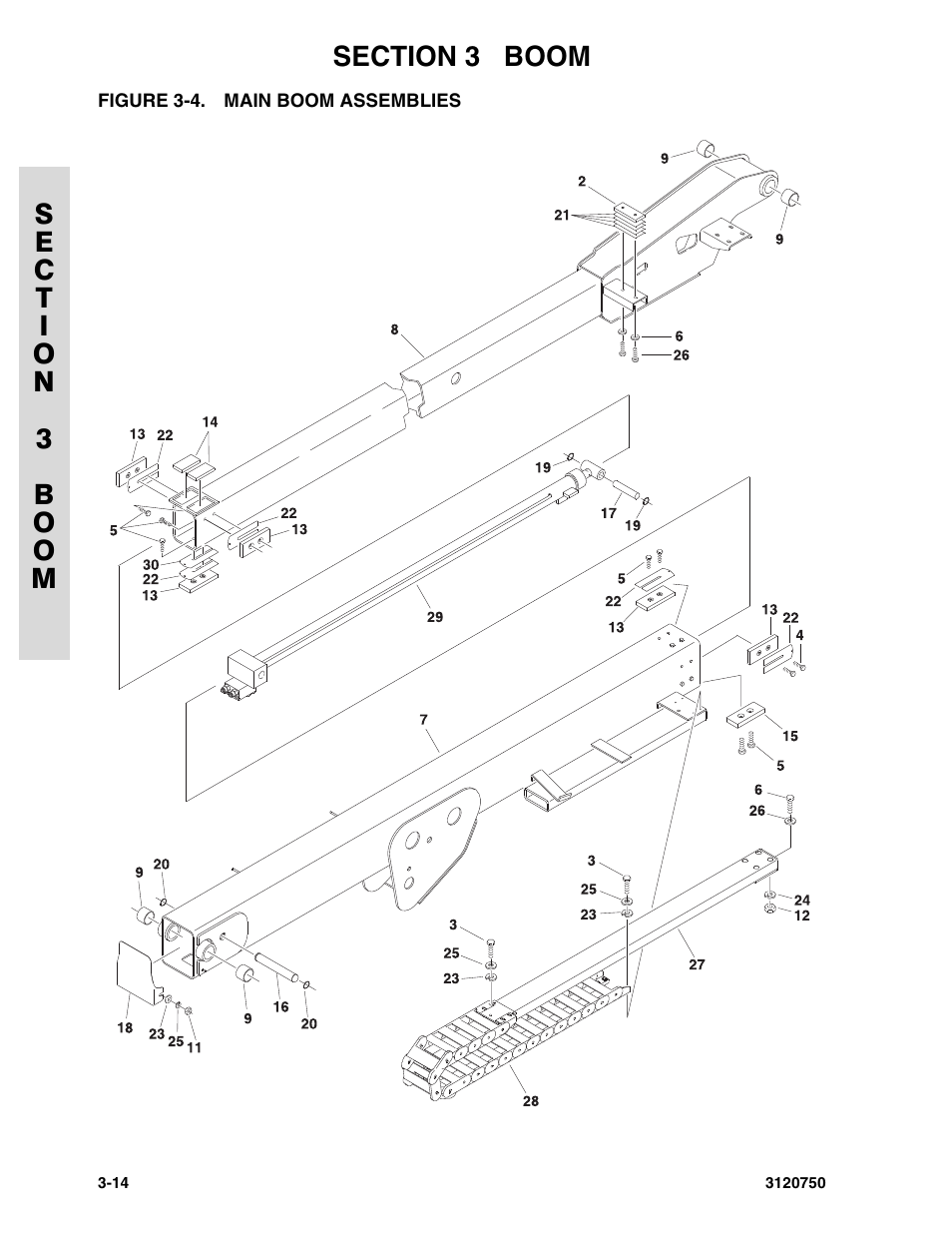 Figure 3-4. main boom assemblies, Main boom assemblies -14 | JLG 450AJ ANSI Parts Manual User Manual | Page 138 / 266