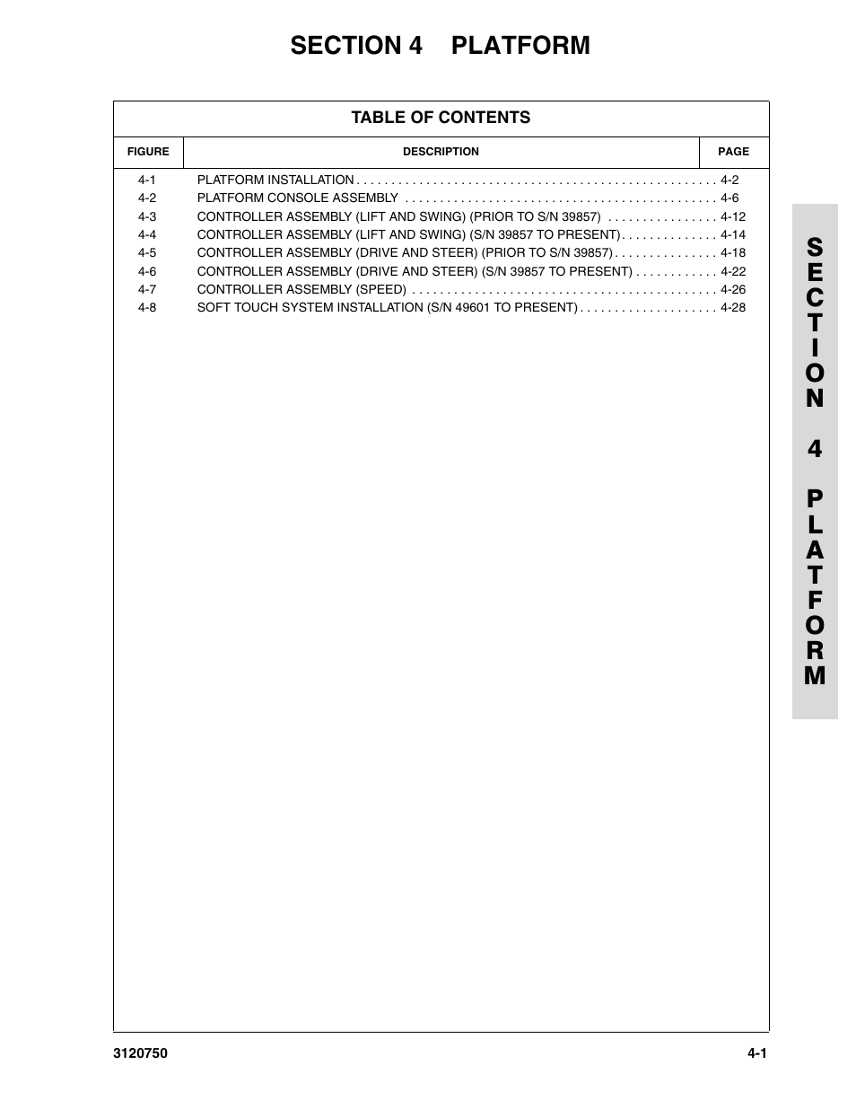 Section 4 platform, Section 4 - platform -1 | JLG 450AJ ANSI Parts Manual User Manual | Page 145 / 266