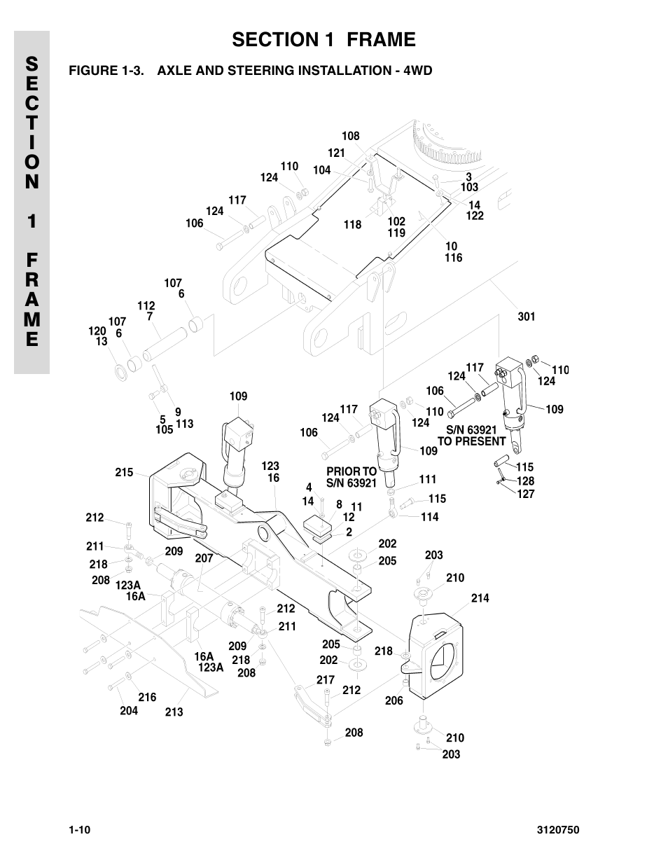 Figure 1-3. axle and steering installation - 4wd, Axle and steering installation - 4wd -10 | JLG 450AJ ANSI Parts Manual User Manual | Page 16 / 266