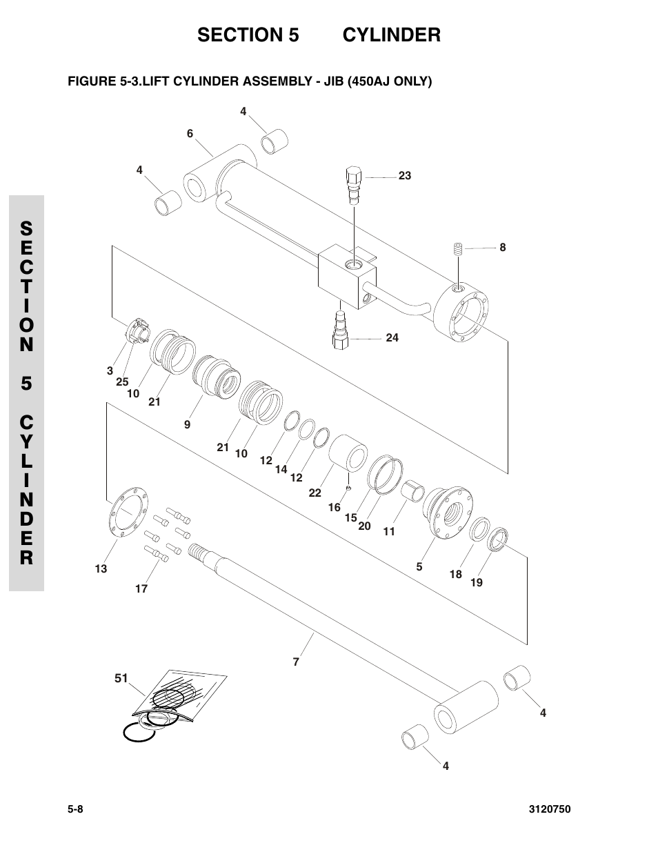 Lift cylinder assembly - jib (450aj only) -8 | JLG 450AJ ANSI Parts Manual User Manual | Page 182 / 266