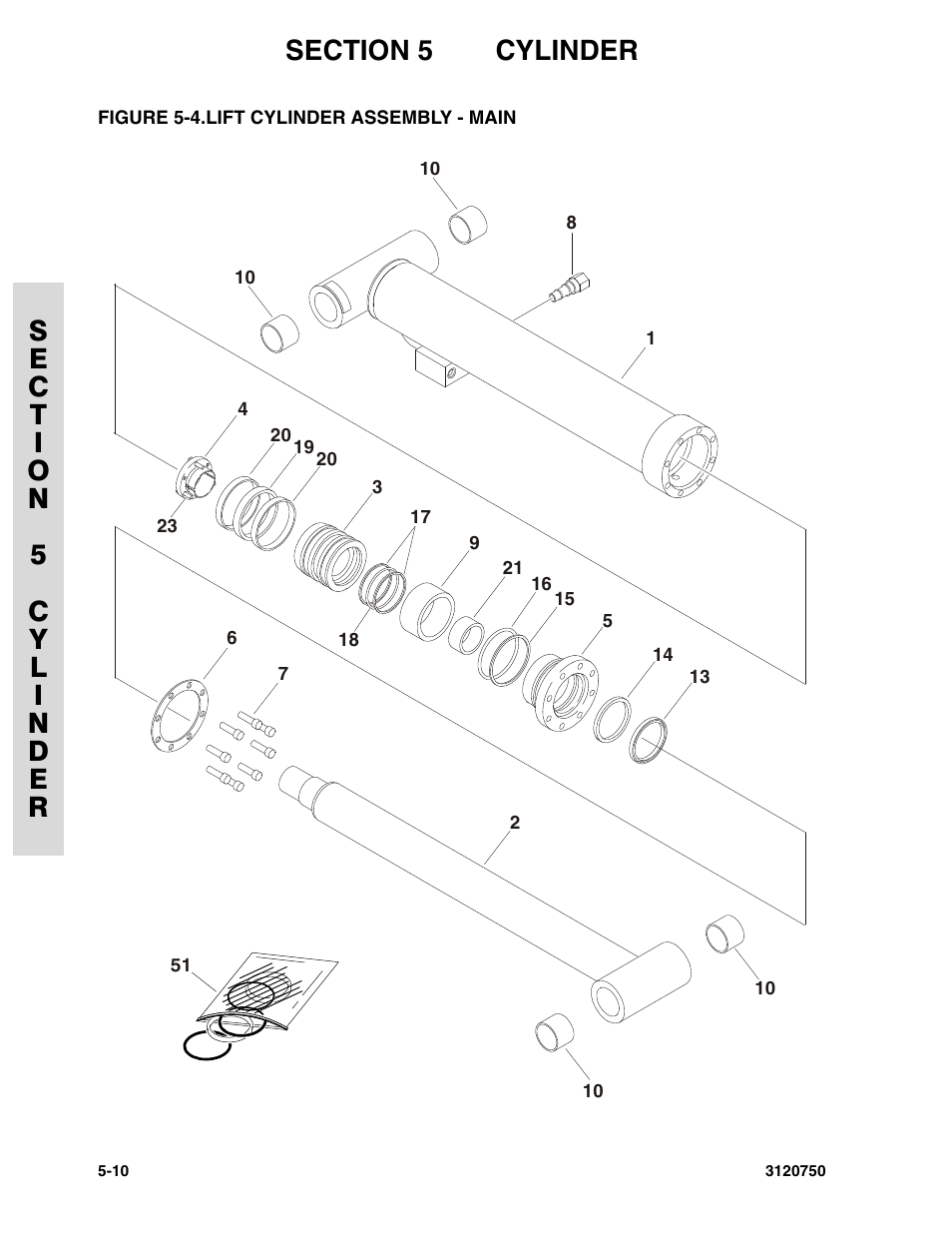 Figure 5-4. lift cylinder assembly - main, Lift cylinder assembly - main -10 | JLG 450AJ ANSI Parts Manual User Manual | Page 184 / 266