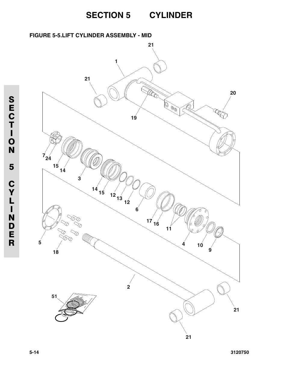 Figure 5-5. lift cylinder assembly - mid, Lift cylinder assembly - mid -14 | JLG 450AJ ANSI Parts Manual User Manual | Page 188 / 266