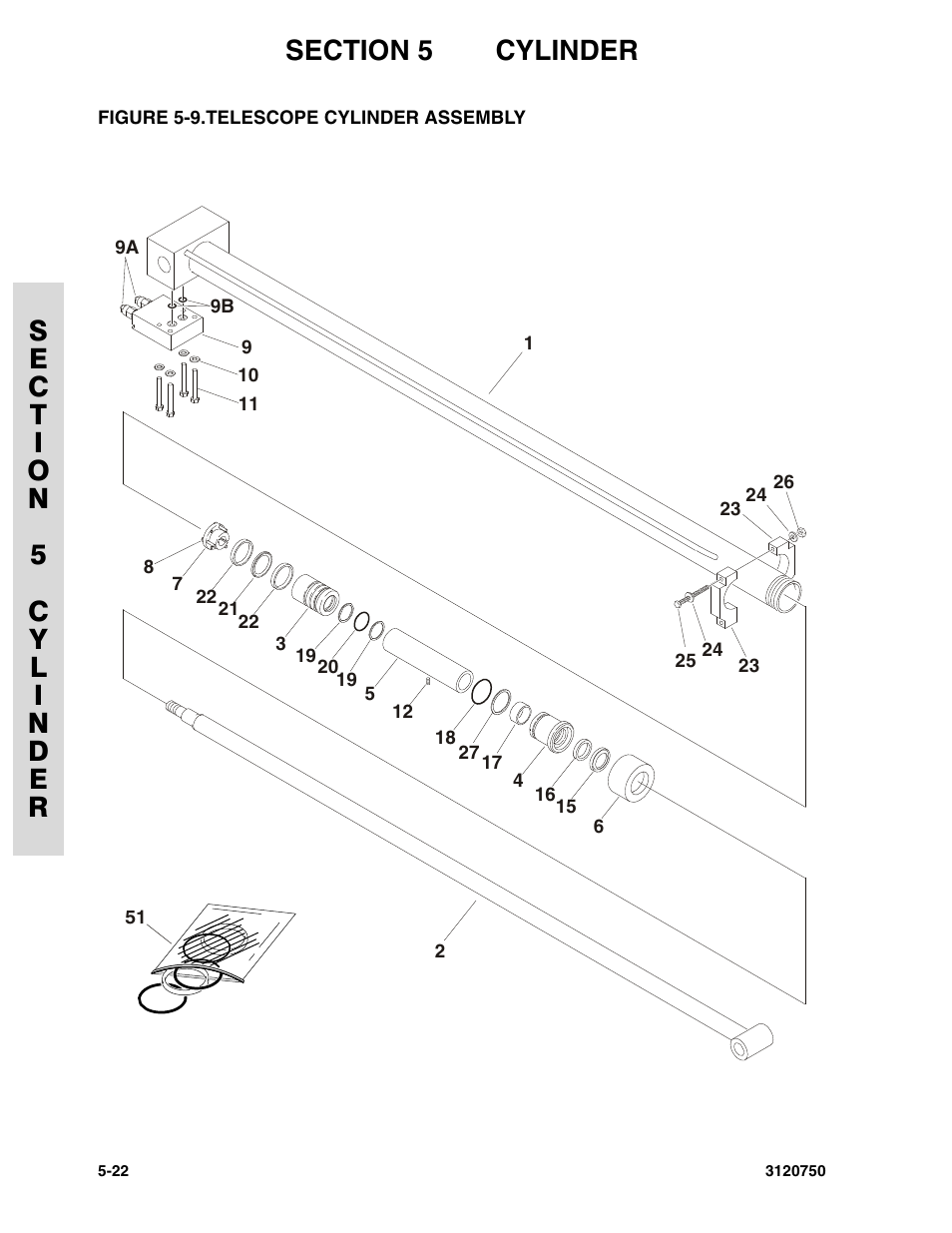 Figure 5-9. telescope cylinder assembly, Telescope cylinder assembly -22 | JLG 450AJ ANSI Parts Manual User Manual | Page 196 / 266