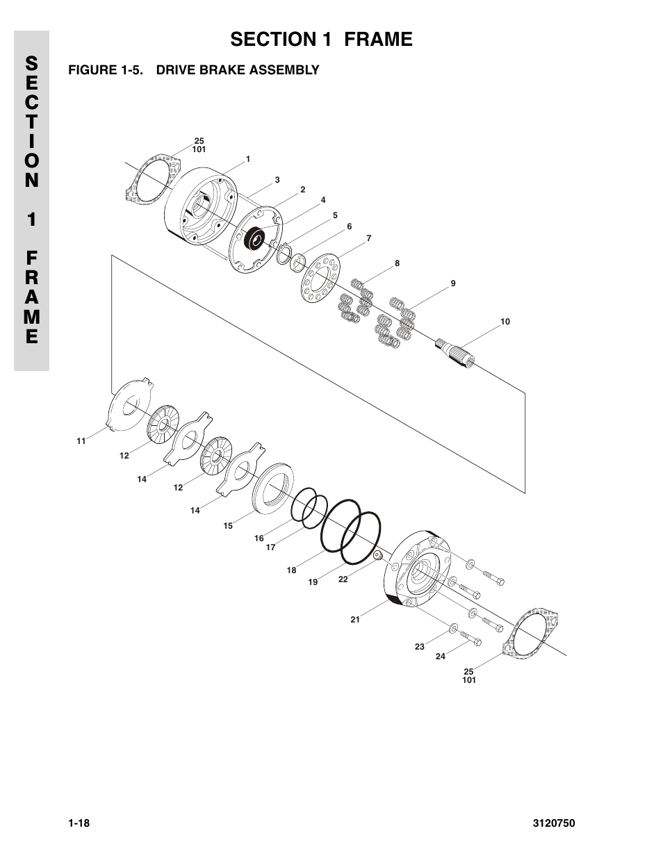 Figure 1-5. drive brake assembly, Drive brake assembly -18 | JLG 450AJ ANSI Parts Manual User Manual | Page 24 / 266