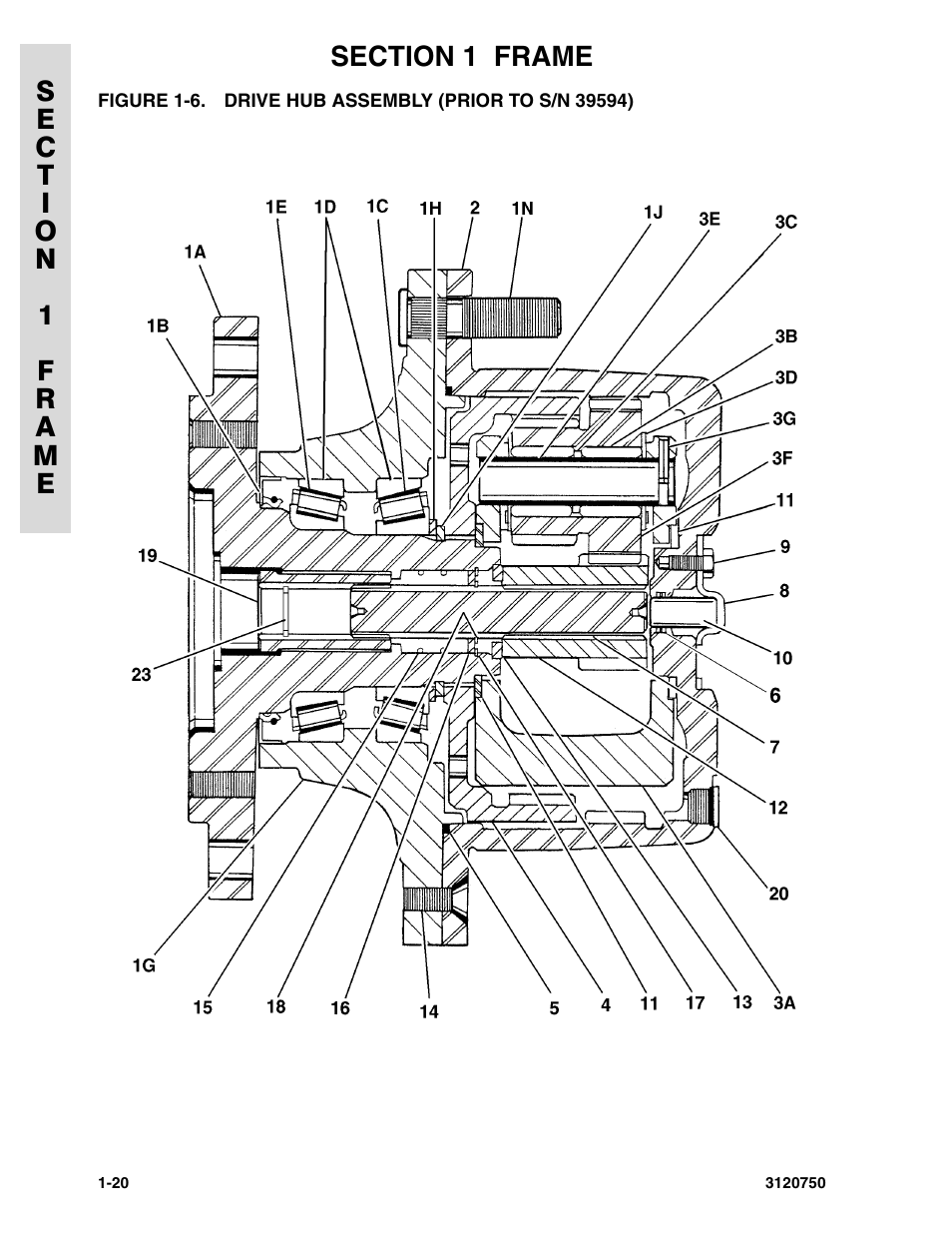 Drive hub assembly (prior to s/n 39594) -20 | JLG 450AJ ANSI Parts Manual User Manual | Page 26 / 266