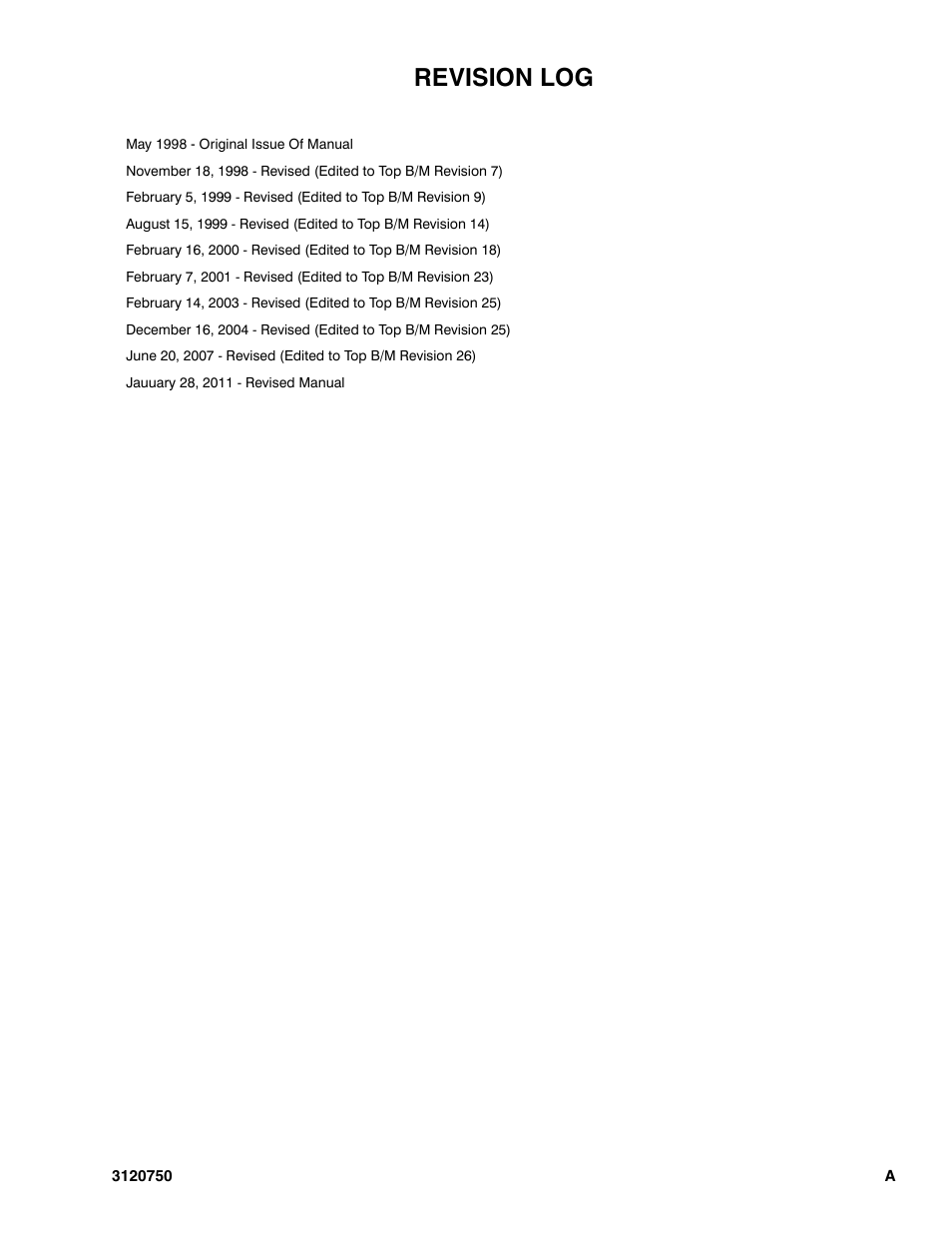 Revision log | JLG 450AJ ANSI Parts Manual User Manual | Page 3 / 266