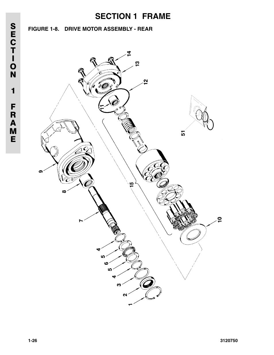 Figure 1-8. drive motor assembly - rear, Drive motor assembly - rear -26 | JLG 450AJ ANSI Parts Manual User Manual | Page 32 / 266