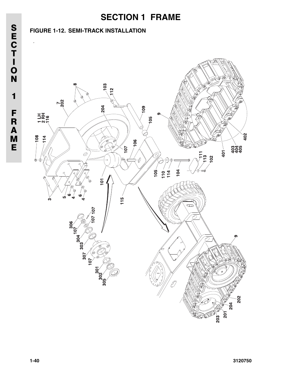 Figure 1-12. semi-track installation, Semi-track installation -40 | JLG 450AJ ANSI Parts Manual User Manual | Page 46 / 266