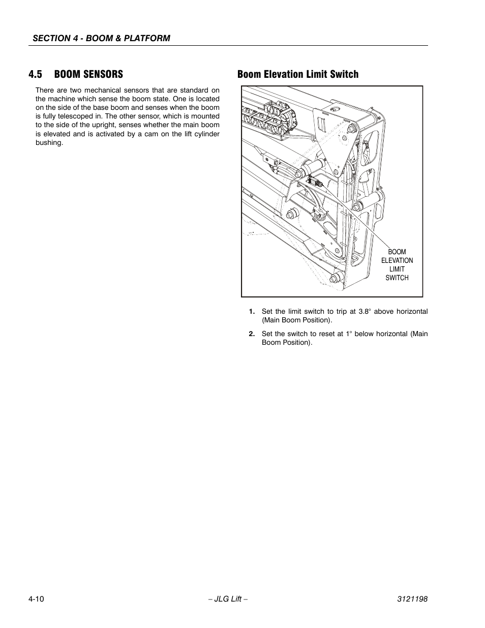 5 boom sensors, Boom elevation limit switch, Boom sensors -10 | Boom elevation limit switch -10 | JLG T350 Service Manual User Manual | Page 142 / 230