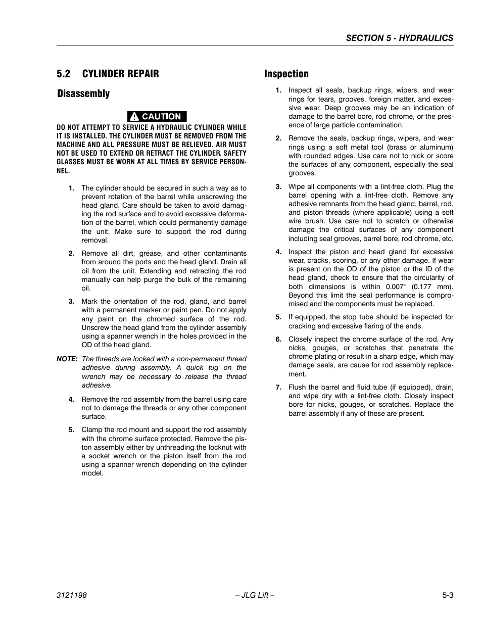 2 cylinder repair, Disassembly, Inspection | Cylinder repair -3, Disassembly -3 inspection -3, 2 cylinder repair disassembly | JLG T350 Service Manual User Manual | Page 145 / 230