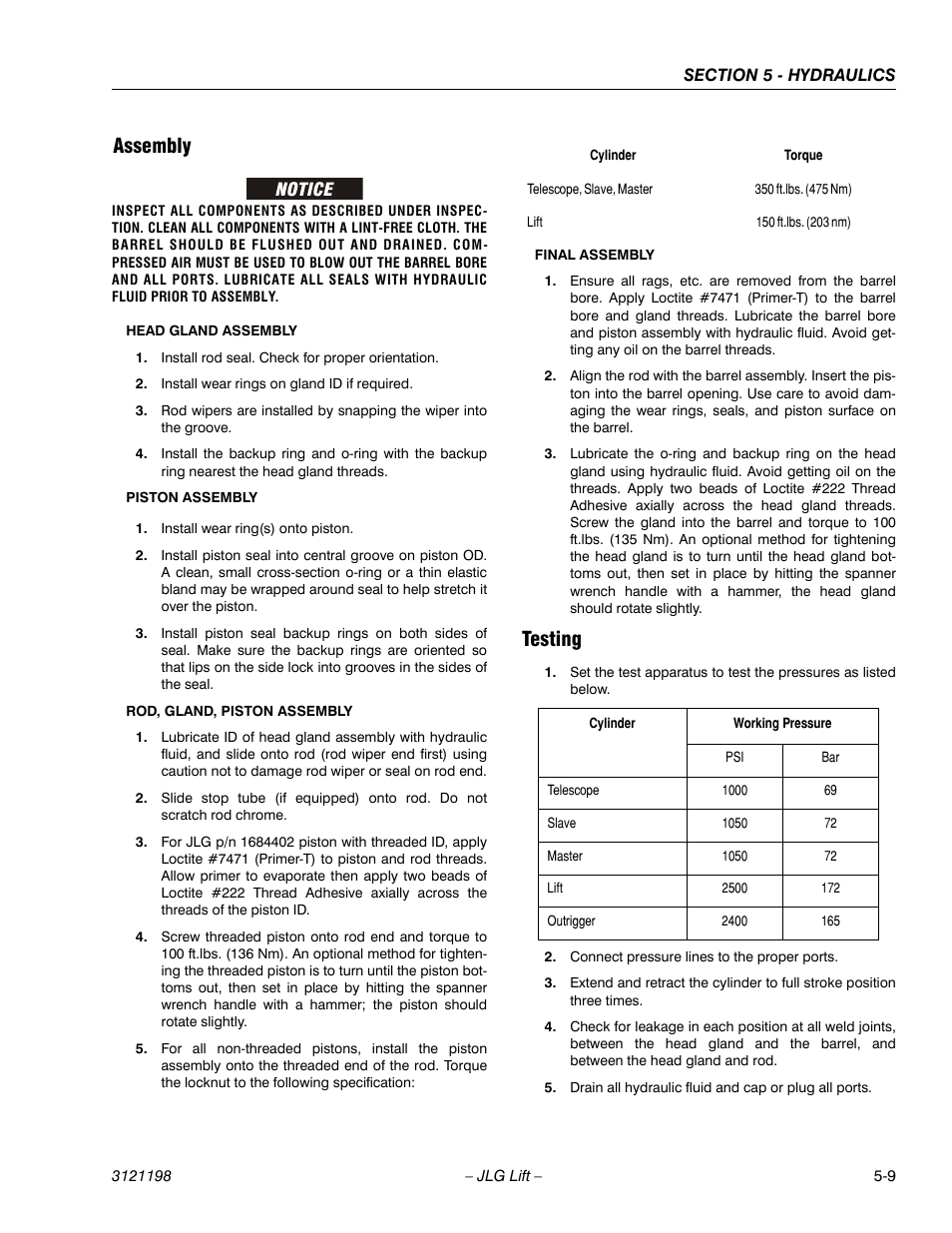 Assembly, Testing, Assembly -9 testing -9 | JLG T350 Service Manual User Manual | Page 151 / 230