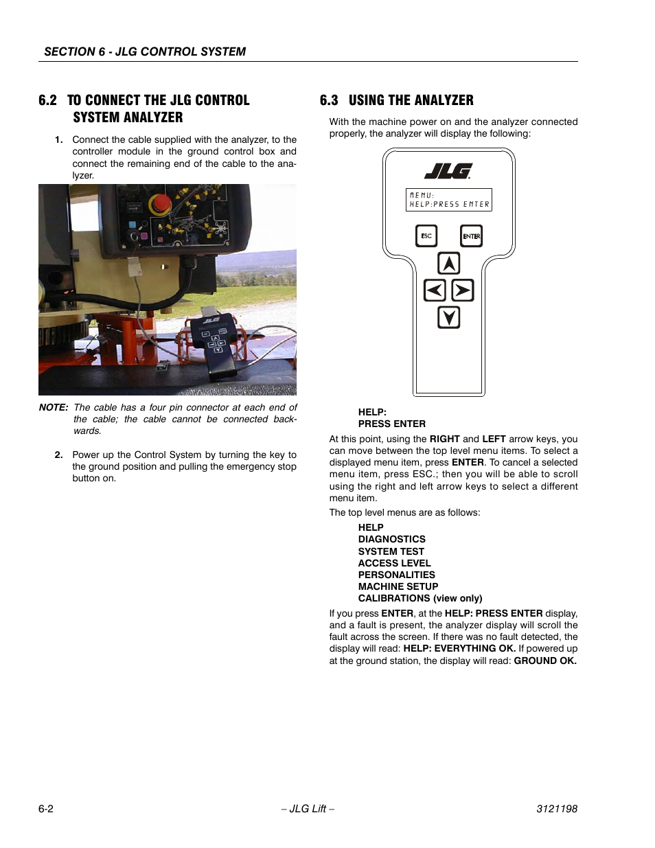 2 to connect the jlg control system analyzer, 3 using the analyzer, To connect the jlg control system analyzer -2 | Using the analyzer -2 | JLG T350 Service Manual User Manual | Page 162 / 230